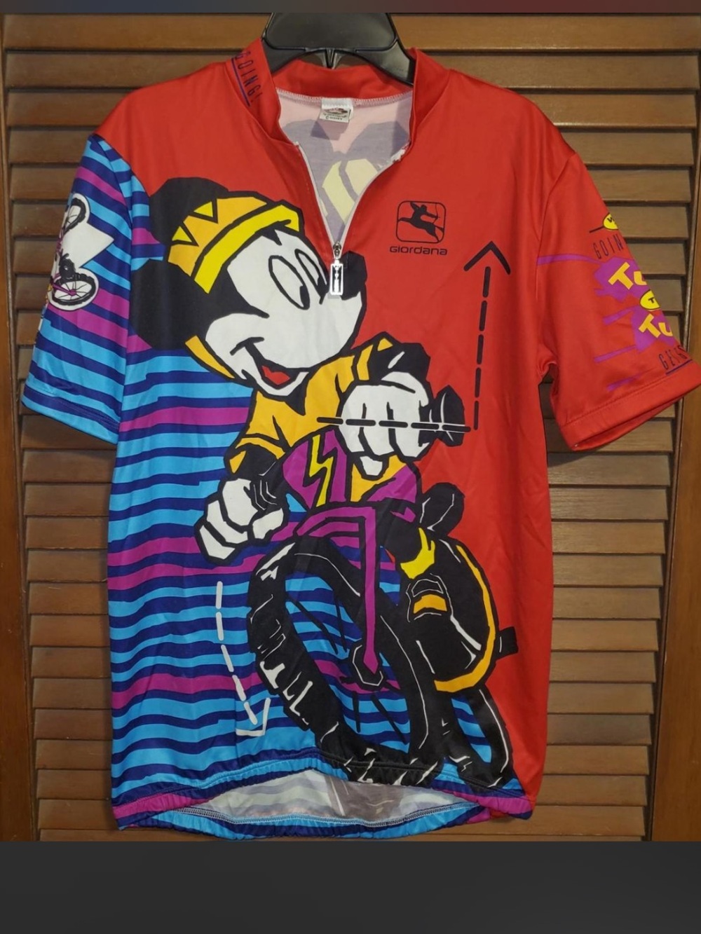 Vintage 90s Disney Red and Blue Mickey Cycling Jersey Giordana Italy